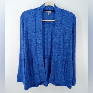Talbots Open Front Cardigan Zipper Pockets Marled Blue Elastic Waist Athletic XS